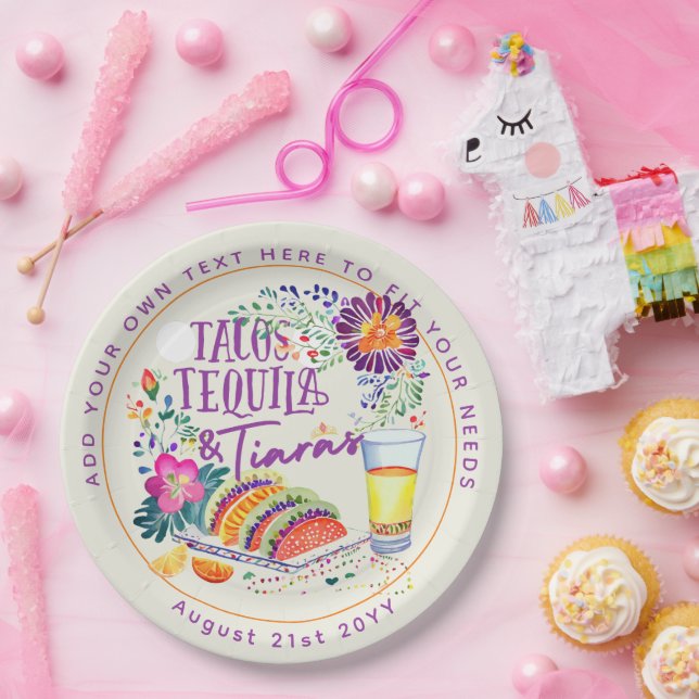 Prato De Papel FIESTA Tacos Tequila e Tiaras (Festa)