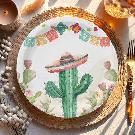 Prato De Papel Fiesta Watercolor Cactus - Partido Mexicano Sucule
