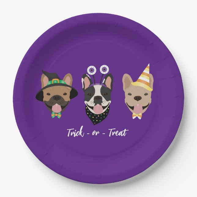 Prato De Papel Figurinos de Halloween do Buldogue Francês (Frente)