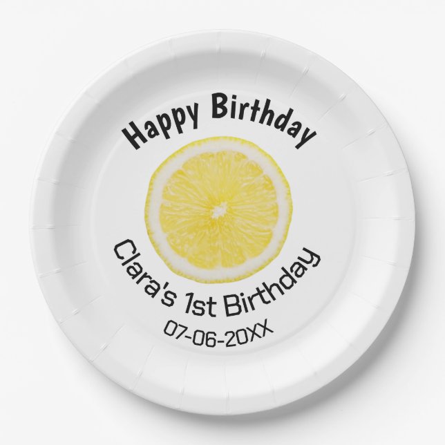 Prato De Papel Filhos bebês primeiro aniversario lêmon fatia adic (Frente)