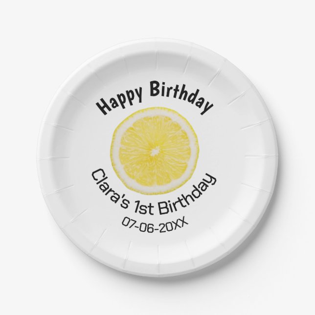 Prato De Papel Filhos bebês primeiro aniversario lêmon fatia adic (Frente)