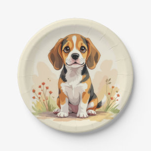 Prato De Papel Filhote de Beagle Tricolor Preto, Marrom e Branco