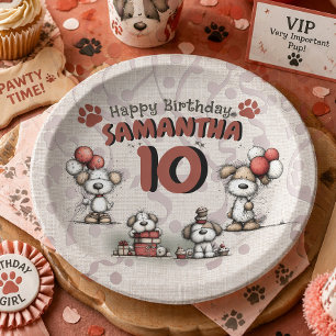Prato De Papel Filhote de Cachorro Rústico Aniversário de 10 anos