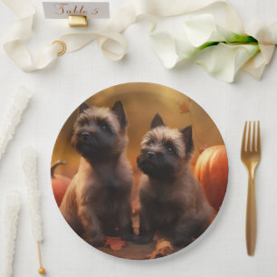 Prato De Papel Filhote de Cairn Terrier Delícia de Outono Abóbora