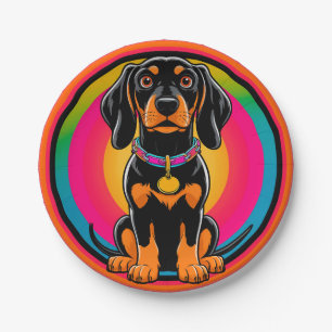 Prato De Papel Filhote de Dachshund Rodeado por Arco-íris Vibrant