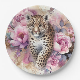 Prato De Papel Filhote de Leopardo & Rosas