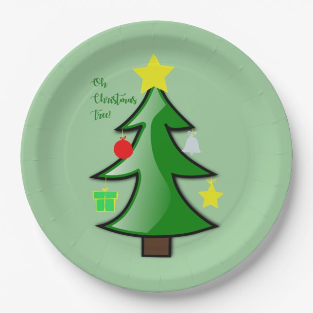 Prato De Papel Filiais Adoráveis da Árvore de Natal em um (Frente)