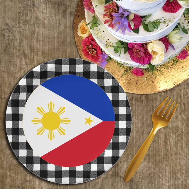 Prato De Papel Filipinas Plate, xadrez de búfalo e Bandeira das F (Criador carregado)