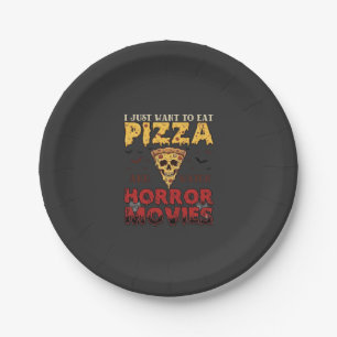 Prato De Papel Filmes de Terror de Pizza Halloween Caveira Morceg