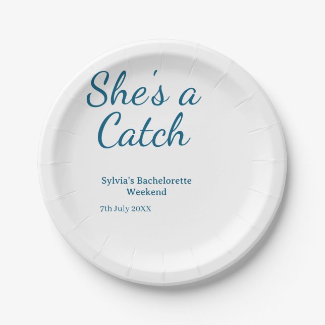Prato De Papel Fim de semana da solteira pegou o nome azul data  (Frente)