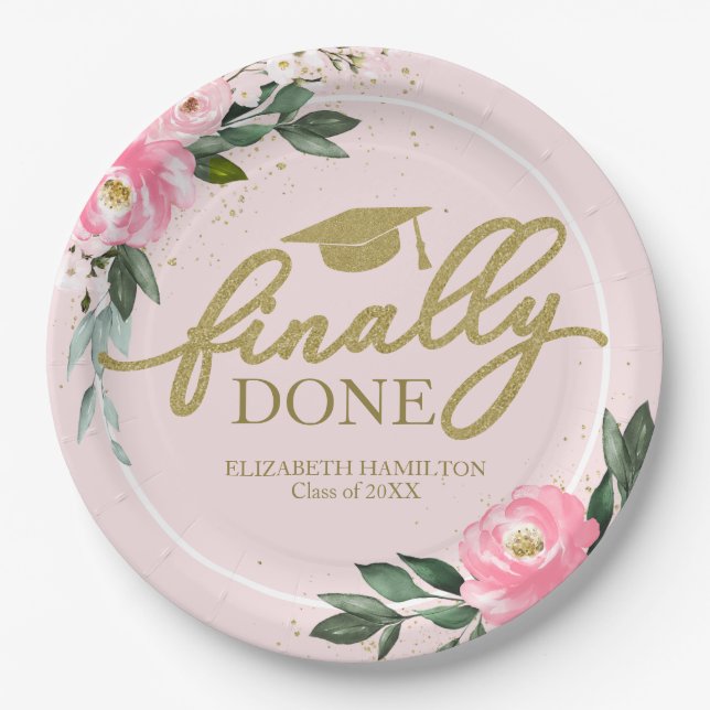 Prato De Papel Finalmente, Festa de formatura Floral Rosa Quente (Frente)