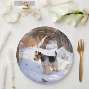 Prato De Papel Fio Fox Terrier Deixe-o nevar no Natal