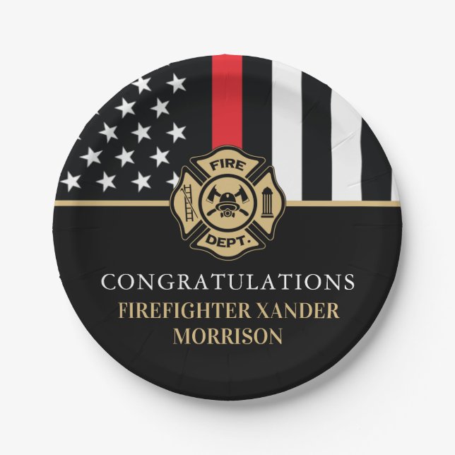 Prato De Papel Firefighter Retirement Fire Department Party (Frente)