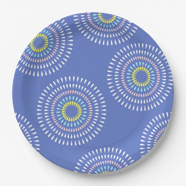 Prato De Papel Fireworks Japonês Azul (Frente)