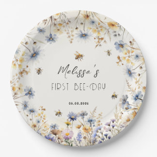 Prato De Papel First Bee Day - Floral 1st Birthday