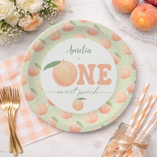 Prato De Papel First Birthday Party One Sweet Peach  (First Birthday Party One Sweet Peach Paper Plates)