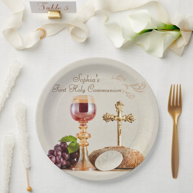 Prato De Papel First Holy Communion Eucharist Chalice Design (Casamento)