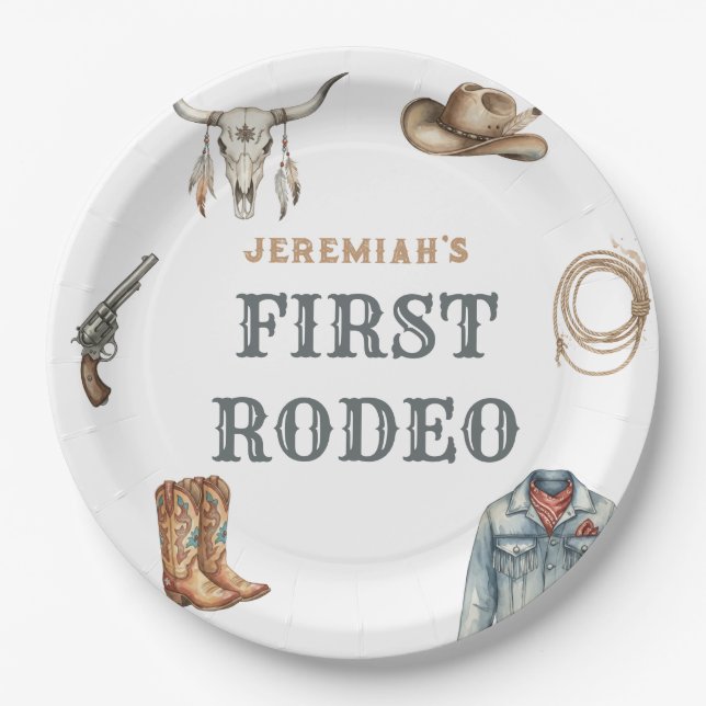 Prato De Papel First Rodeo Wild West Cowboy Blue Birthday (Frente)