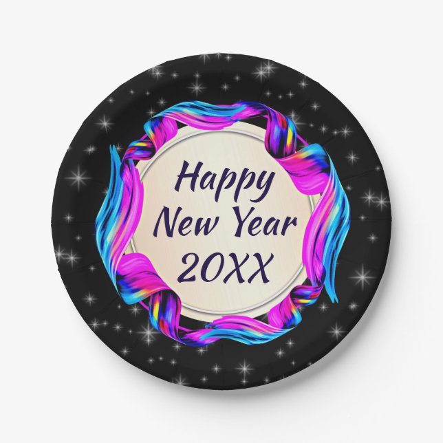 Prato De Papel Fita pintada no Feliz ano novo do céu noturno 20xx (Frente)