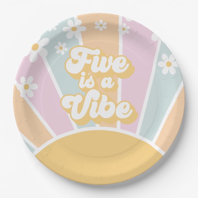 Prato De Papel Five is a Vibe pastel Retro Sunshine margarida boh (Frente)