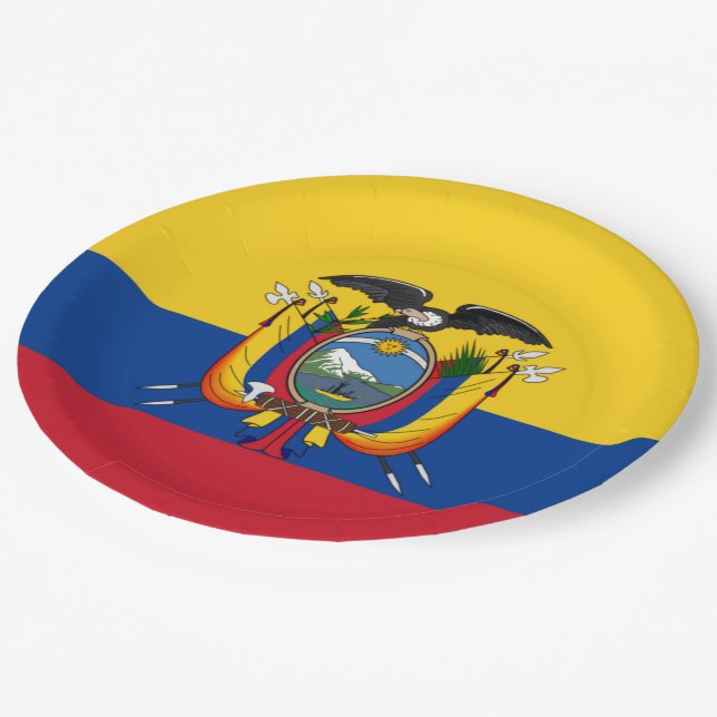 Prato De Papel Flag of Ecuador Plate (Inclinado)