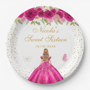 Prato De Papel Flair Rosa Quente Loira Princesa Doce Dezesseis