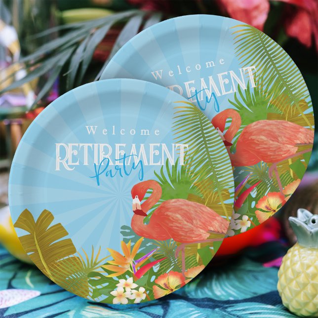 Prato De Papel Flamingo - Azul de Reforma (Flamingo Retirement Blue Party Plate)