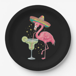 Prato De Papel Flamingo Bebendo Margarita Engraçado Poncho Mexica