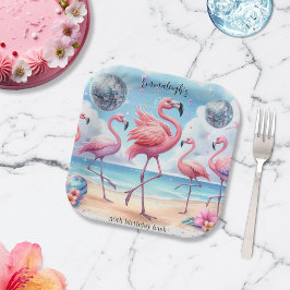 Prato De Papel Flamingo Birthday Beach Party