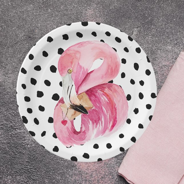 Prato De Papel Flamingo e pontos cor-de-água rosa moderna (Criador carregado)