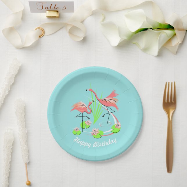 Prato De Papel Flamingo Fandango Duo - Parabéns, placa de papel (Casamento)