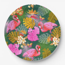 Prato De Papel Flamingo Garden Dark Green