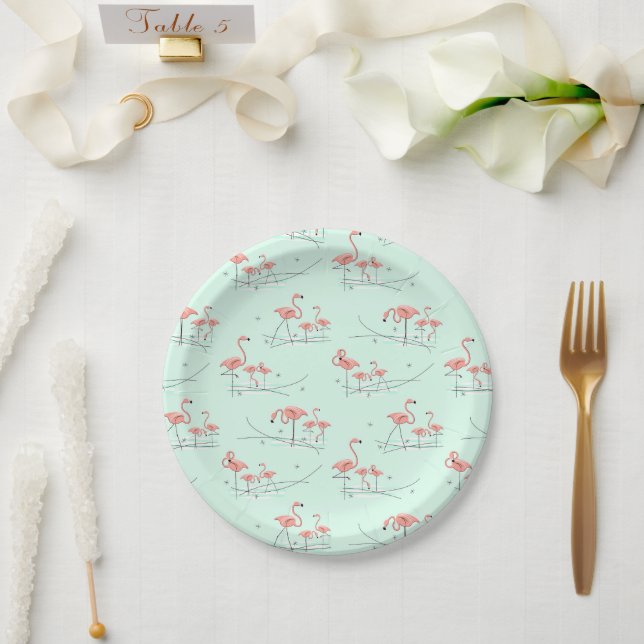 Prato De Papel Flamingo Ocean Aqua Placa multipapéis (Casamento)