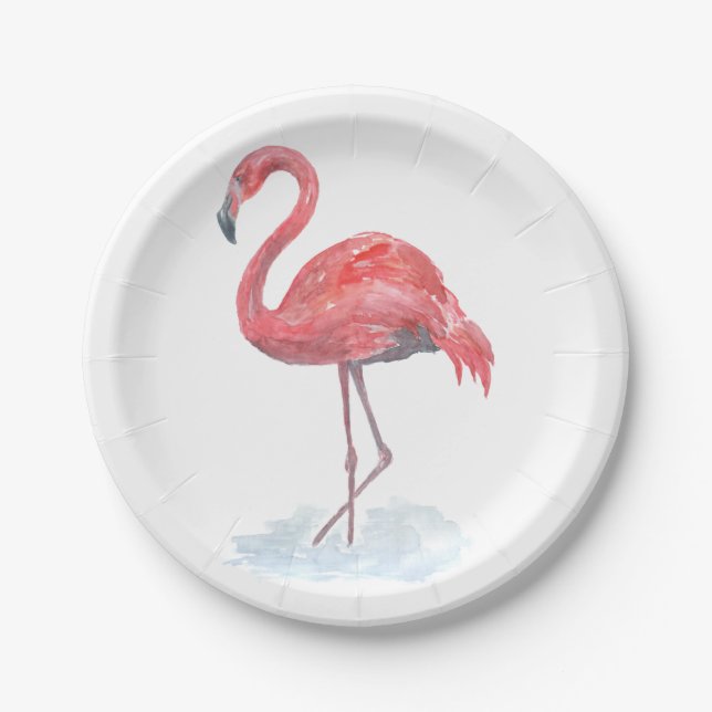Prato De Papel Flamingo rosa, aquarela. (Frente)