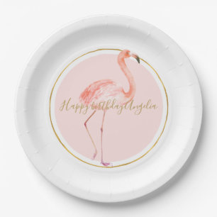Prato De Papel Flamingo rosa com ouro e quadro personalizado