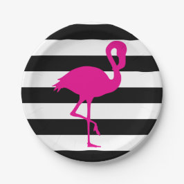 Prato De Papel Flamingo Rosa, Preto e Branco