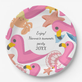 Prato De Papel Flamingo summer party text