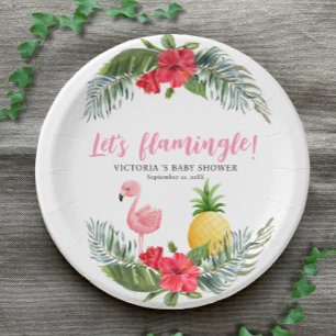 Prato De Papel Flamingo Tropical É um Chá de fraldas de Garota