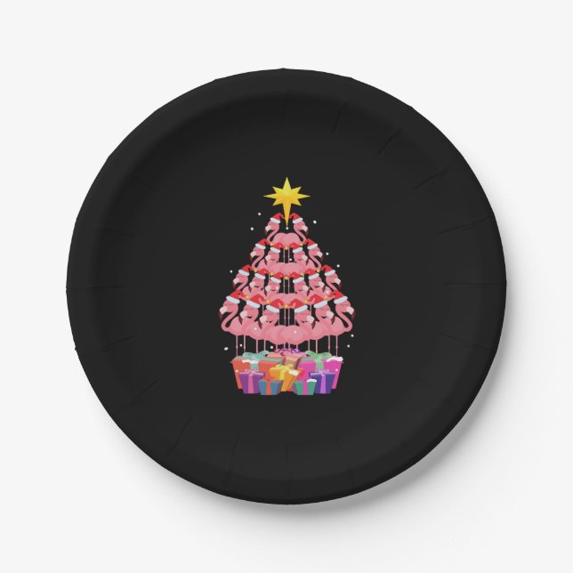 Prato De Papel Flamingo Ugly Christmas Tree Engraçado Gift (Frente)