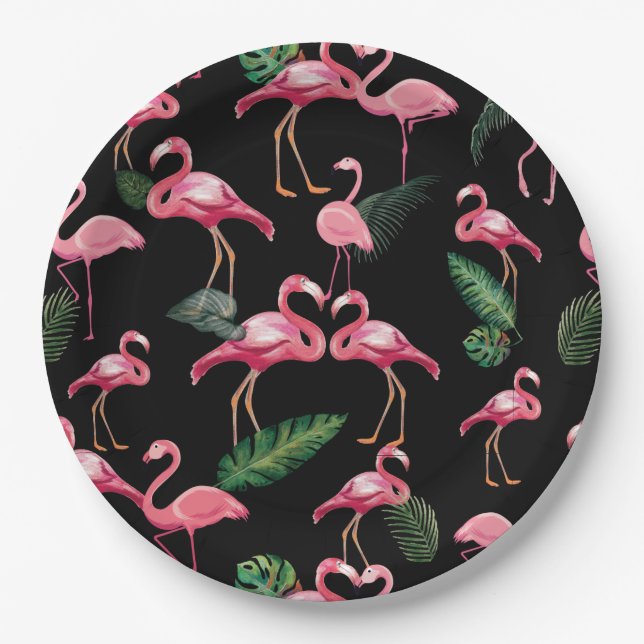 Prato De Papel Flamingos Amam o Padrão 4 (Frente)