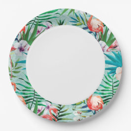 Prato De Papel Flamingos e Palmeiras Luau Plates
