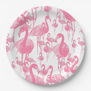 Prato De Papel Flamingos Rosa Vintage Festa de Piquenique Retrô d