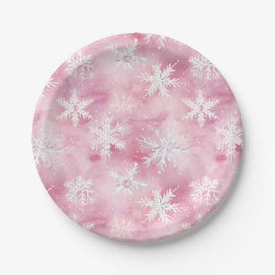 Prato De Papel Flauta de Neve Branca Rosa Padrão Aquarela Menina