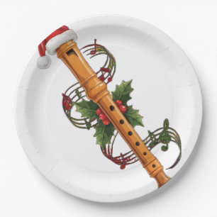 Prato De Papel Flauta Gravador Instrumento Chapéu de Papai Noel N