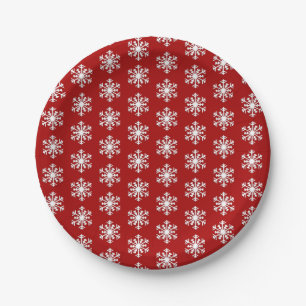 Prato De Papel Floco de neve branco 3 d em fundo vermelho profund