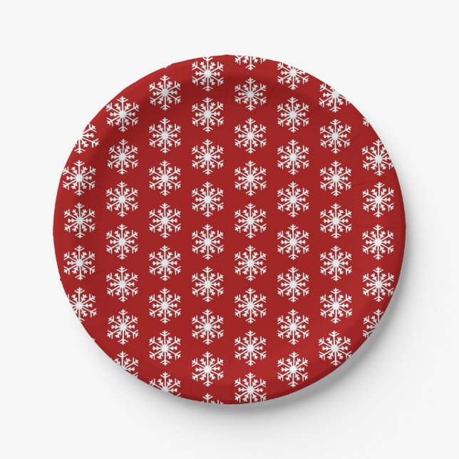 Prato De Papel Floco de neve branco 3 d em fundo vermelho profund (Frente)