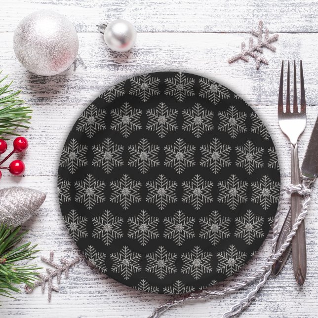 Prato De Papel Floco de neve com brilho preto (Criador carregado)
