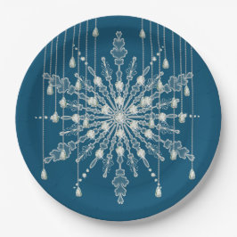 Prato De Papel Floco de neve diamante elegante inverno cinza azul