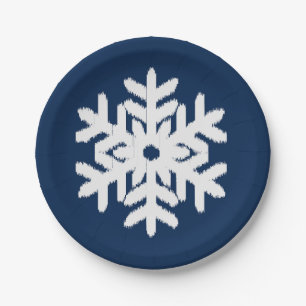 Prato De Papel Floco de neve Ikat - Azul Marinho branco e escuro