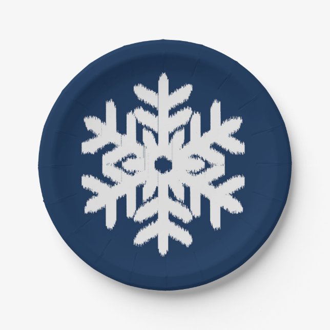 Prato De Papel Floco de neve Ikat - Azul Marinho branco e escuro (Frente)